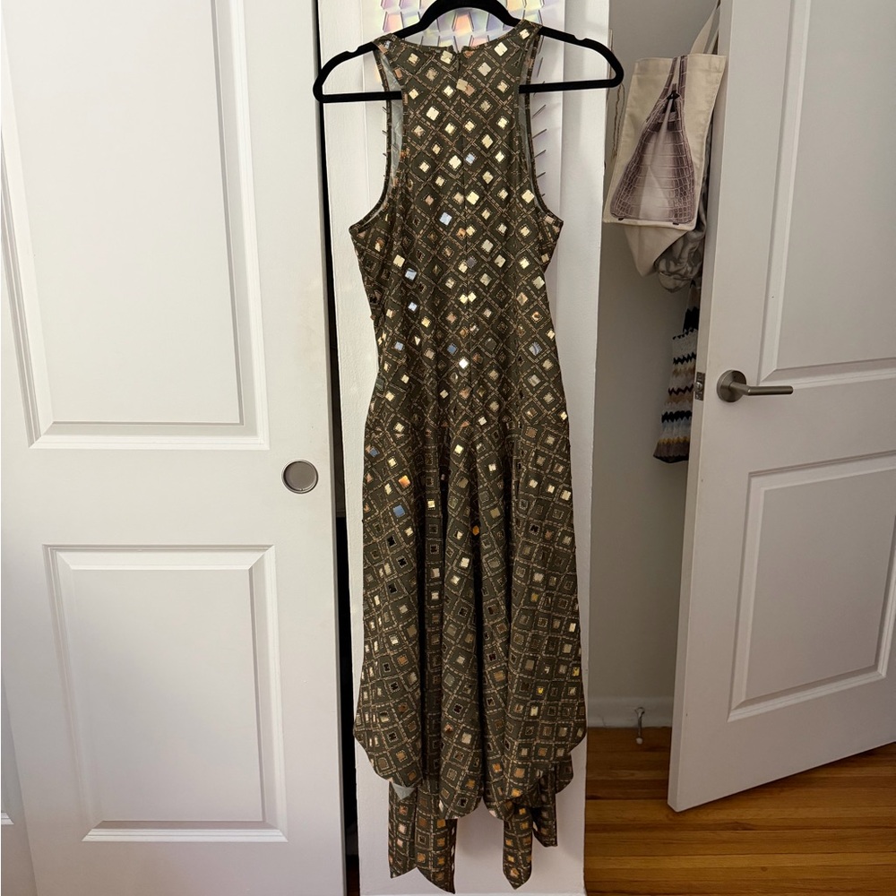 Misa Los Angeles High Low Dress in Gold and Black
